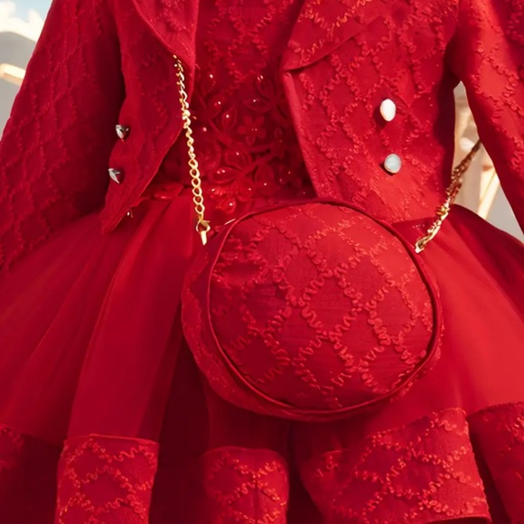 Elegant Handmade Red Lace Kids Formal Dress - Picture 3 of 6